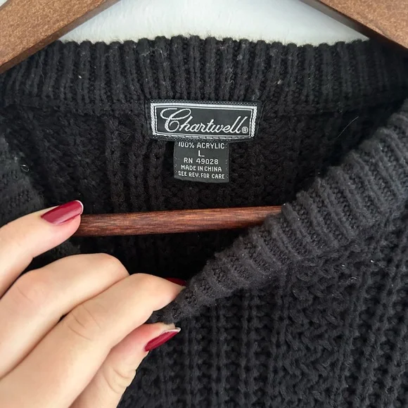 Vintage Chartwell Black Cable Knit Sweater Men’s or Women’s Large - Picture 4 of 5
